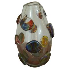 Murano Bottons Glass Vase, "Calcedonio" Tecnique