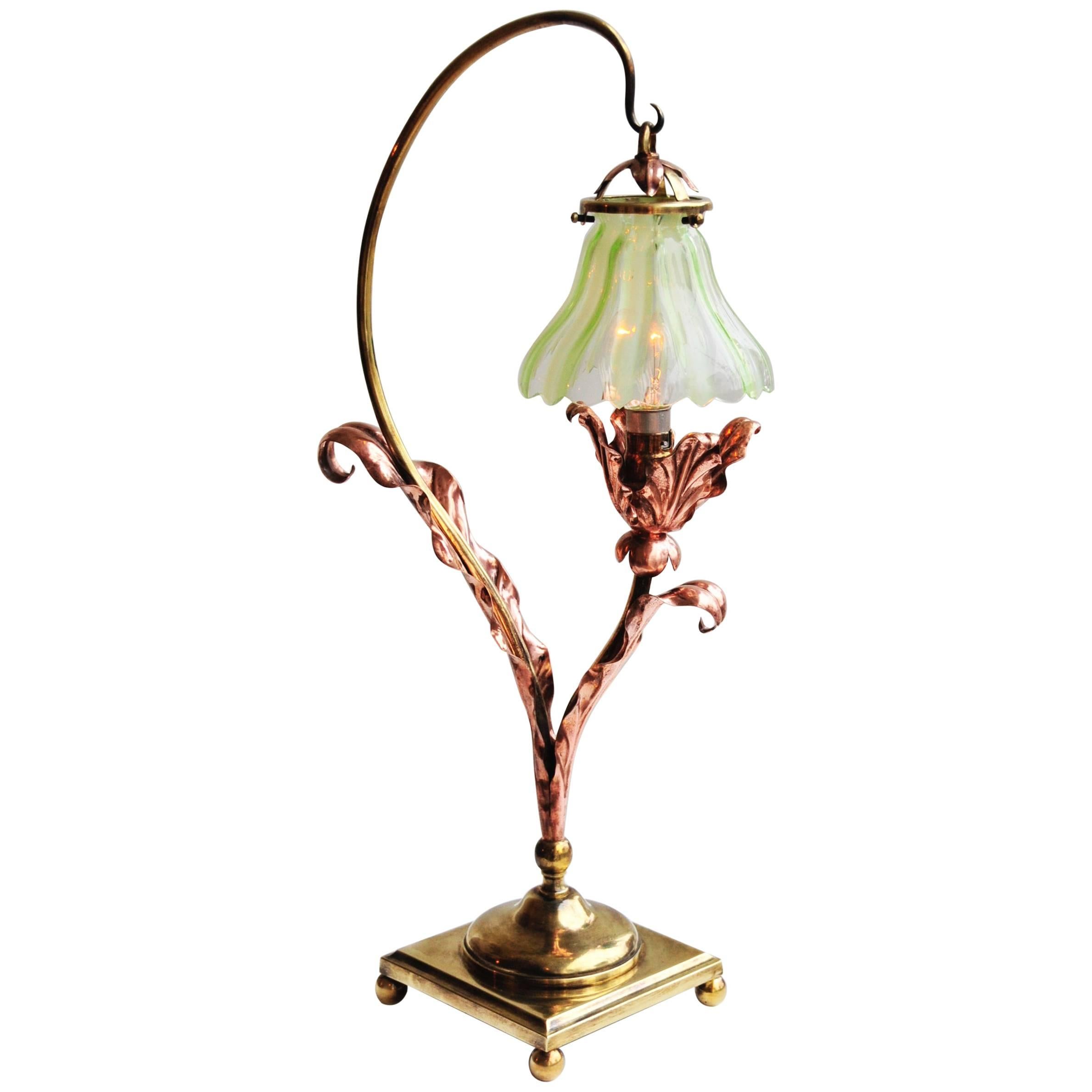 Arts & Crafts 'Copper Leaf' Table Lamp by W.A.S. Benson For Sale