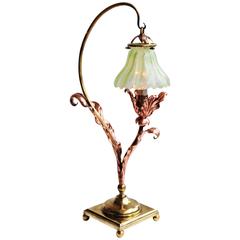 Antique Arts & Crafts 'Copper Leaf' Table Lamp by W.A.S. Benson