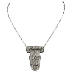 Art Deco Necklace with Brilliant Pendant, Crafted in Platinum