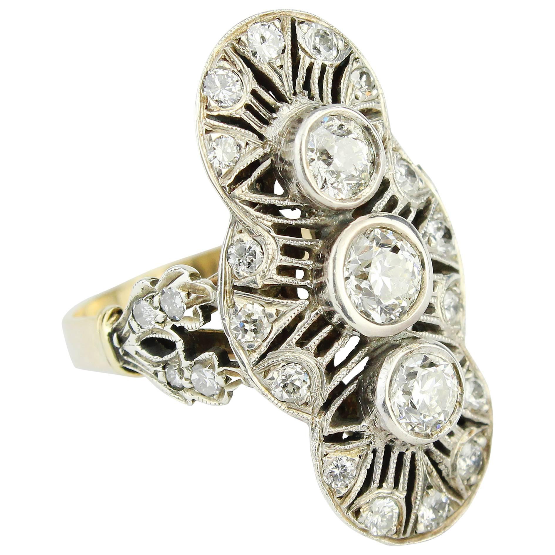 Art Deco Ring with Brilliants, 14-Karat White Gold For Sale