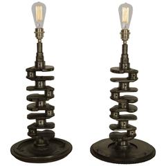 Vintage Pair of 1970s Industrial Crank Shafts Table Lamps