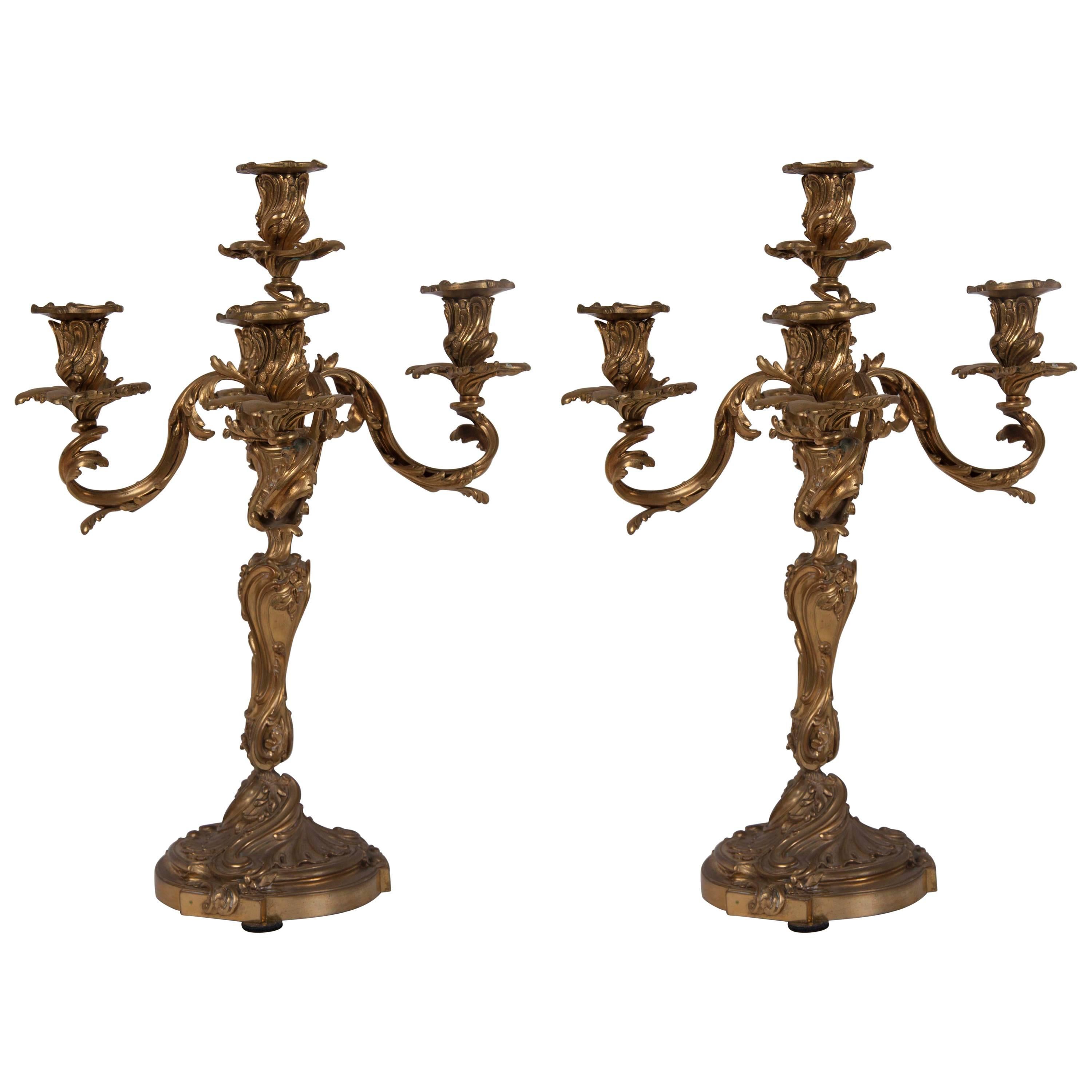 Pair of French Bronze Candelabra, Late 19th Century