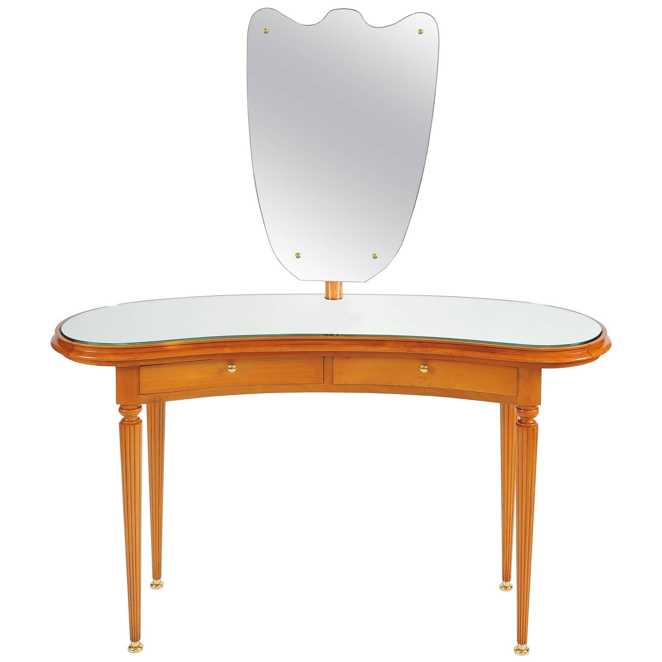 1950s Italian Vanity Table with Large Shaped Mirror