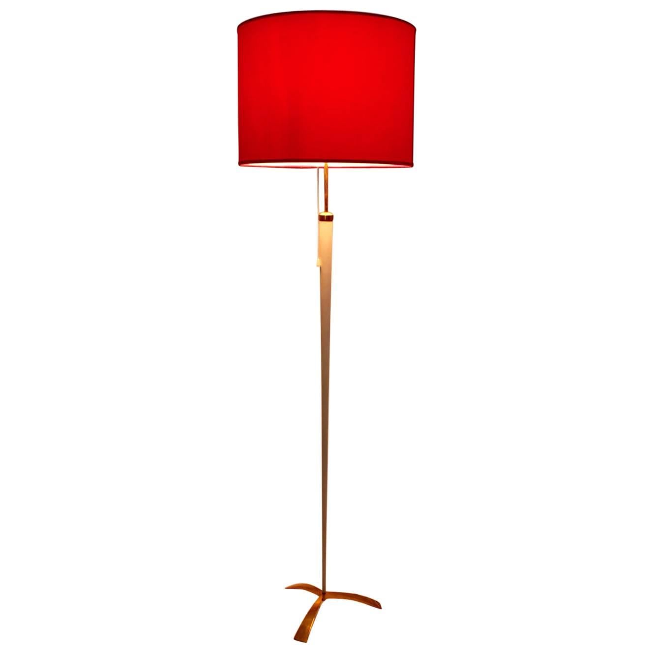 Red White Brass Vintage Mid Century Modern Floor Lamp by Kalmar, Vienna, 1950s For Sale