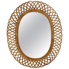 Rattan Wall Mirror in the Style of Franco Albini, Italy, 1950s