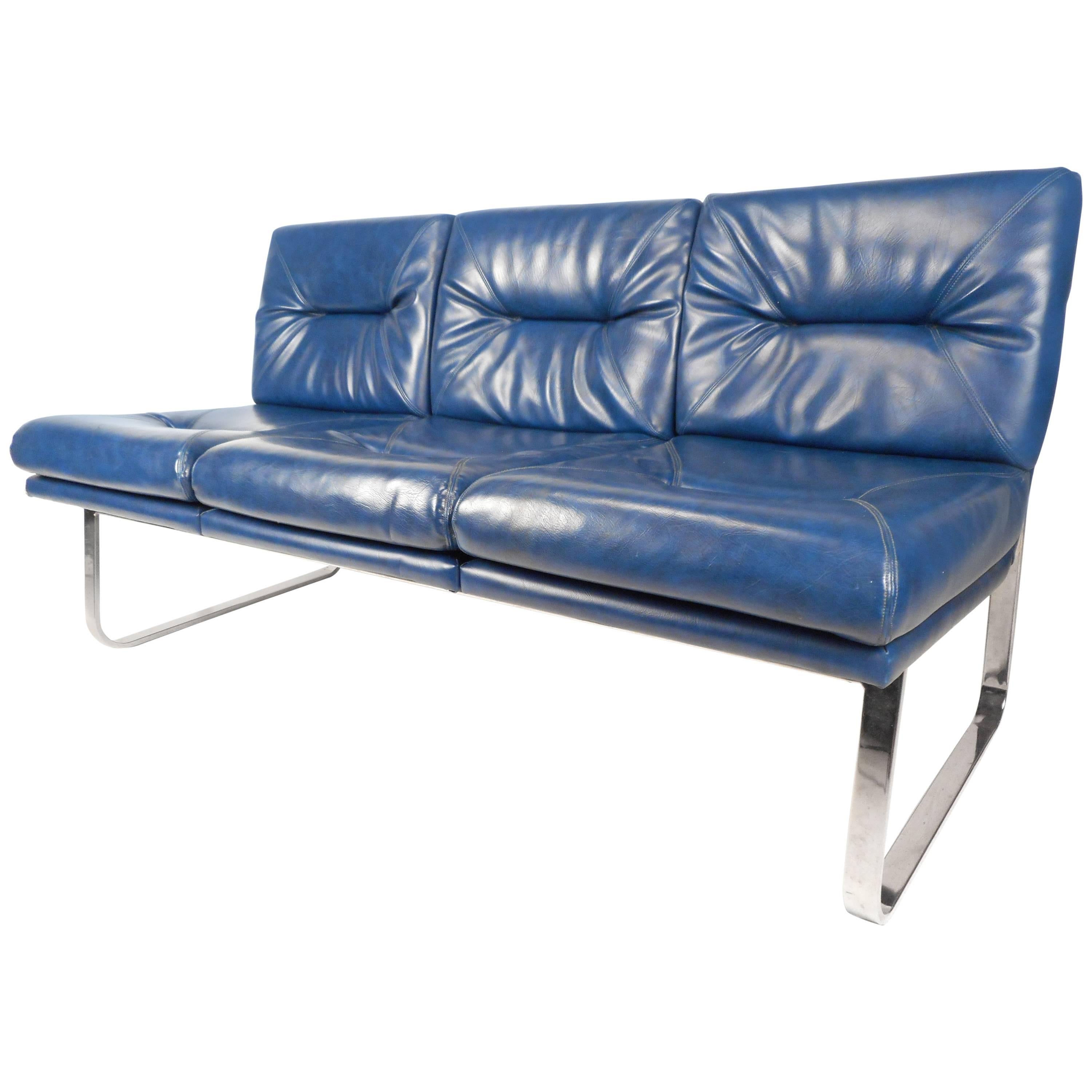 Mid-Century Modern Vinyl Sofa in the Style of Milo Baughman