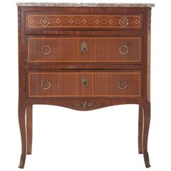 French 19th Century Mahogany Chest with Inlay and Marble Top