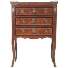 French 19th Century Mahogany Bedside Chest with Inlay and Marble Top