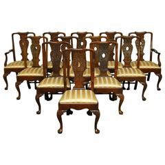 Set of 12 Carved Mahogany Georgian Style Dining Chairs by Henredon