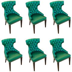 Set of Six Chairs in Emerald Satin