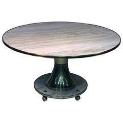 Spectacular Gio Ponti Style Italian Travertine Marble and Brass Dining Table