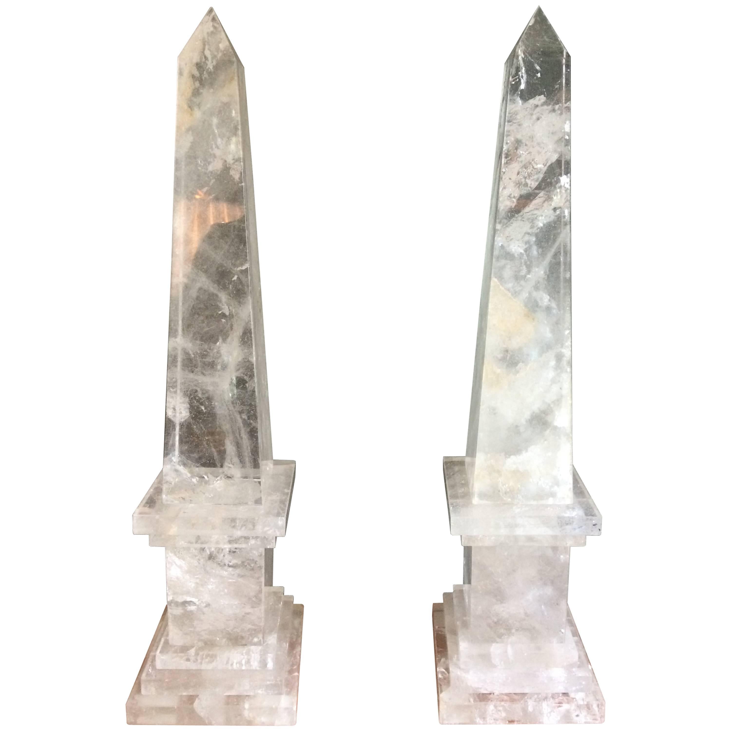 Important Pair of Rock Crystal Obelisks on Square Cut Step Bases For Sale