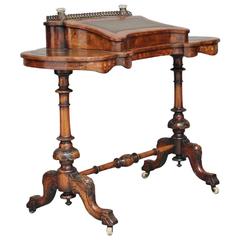 Antique 19th Century Victorian Walnut Kidney Shaped Writing Table