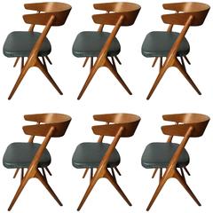 Very Rare Danish Dining Chairs by Helge Sibast, Set of Six
