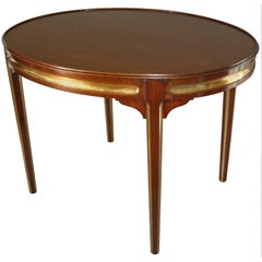 Antique Early 20th Century Oval Mahogany and Brass Low Table