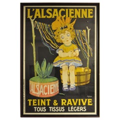 Vintage Huge Original 1920s French Art Deco Poster L'Alsacienne Teint & Ravive Ch Roux