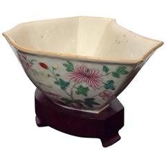 19th Century Famille Rose Porcelain Dish on Rosewood Stand