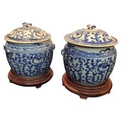 Pair of Lidded Qing Dynasty Congee Jars