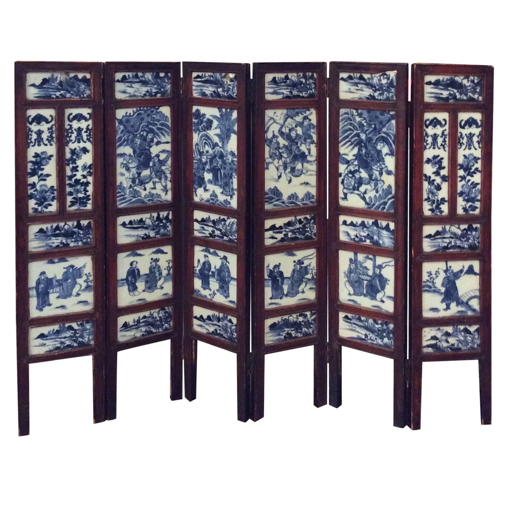 Qing Dynasty Blue and White Chinese Table Screen