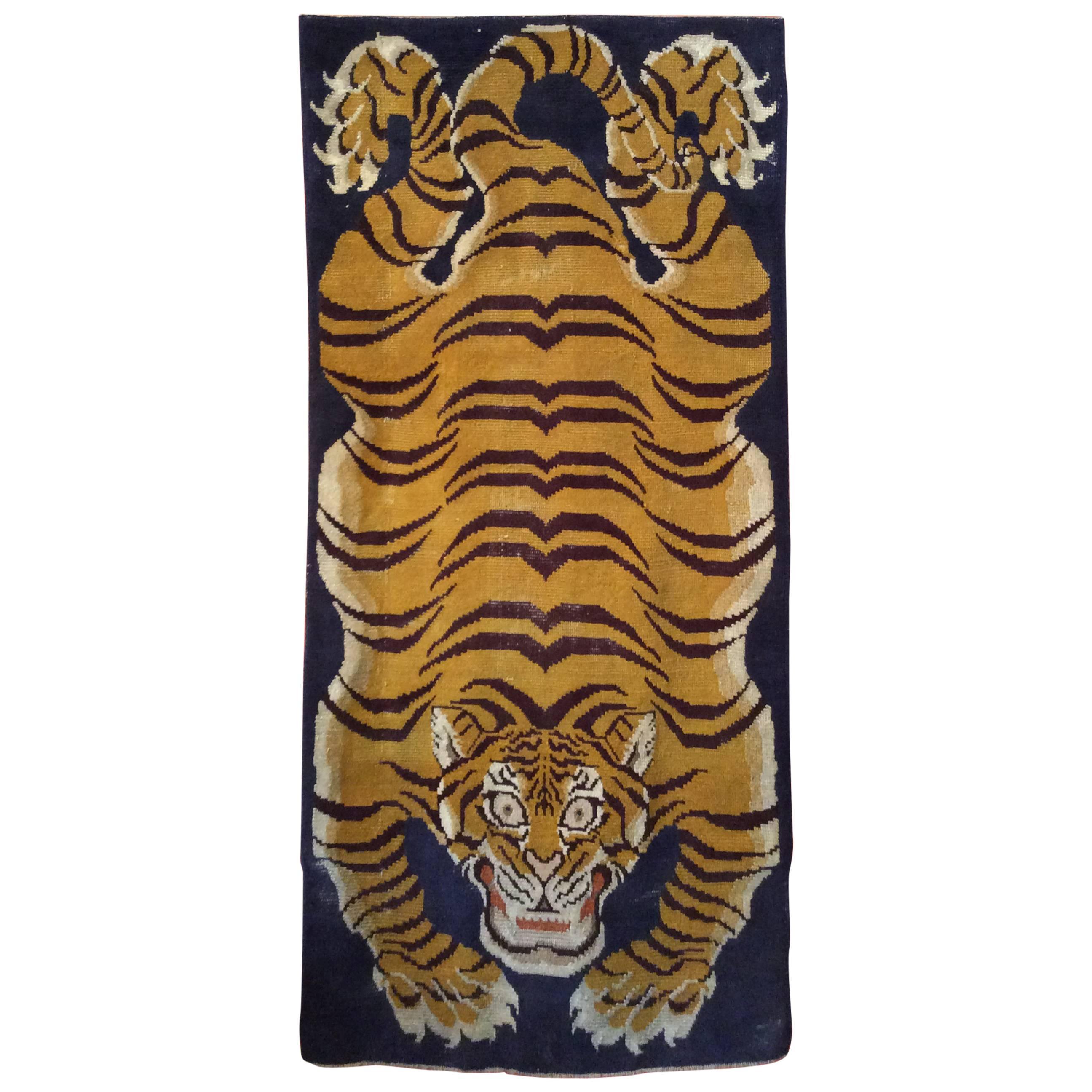 Antique Tibetan Tiger Rug