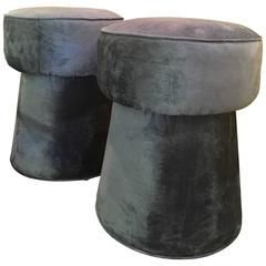 Pair of Blue Ottomans with Swivel Top