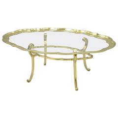 Regency Style Brass, Glass Serving Tray Turtle Top Coffee Table Baker Attributed 5