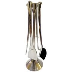 Contemporary Polished Aluminum Fireplace Set of Tools "Fuego" by Umbra, Italy
