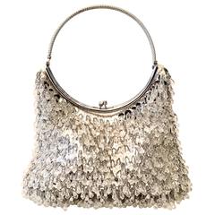 Mod and Modern Silver Mirror Sequin and Lucite Dangle Evening Bag, 1960s