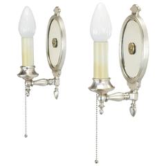 Pairs of 1930s Silver Plated Sconces with Beveled Mirror Backs