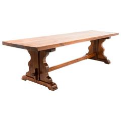 Rare Extra-Long Solid Oak Trestle Table
