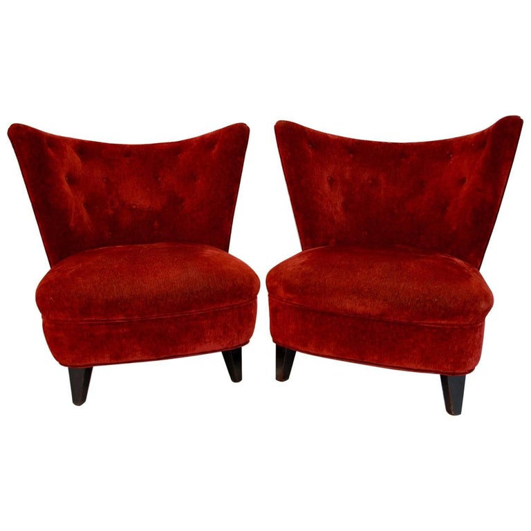Glamorous Pair of 1940 Lounge Slipper Chairs by Gilbert Rohde For Sale at  1stDibs