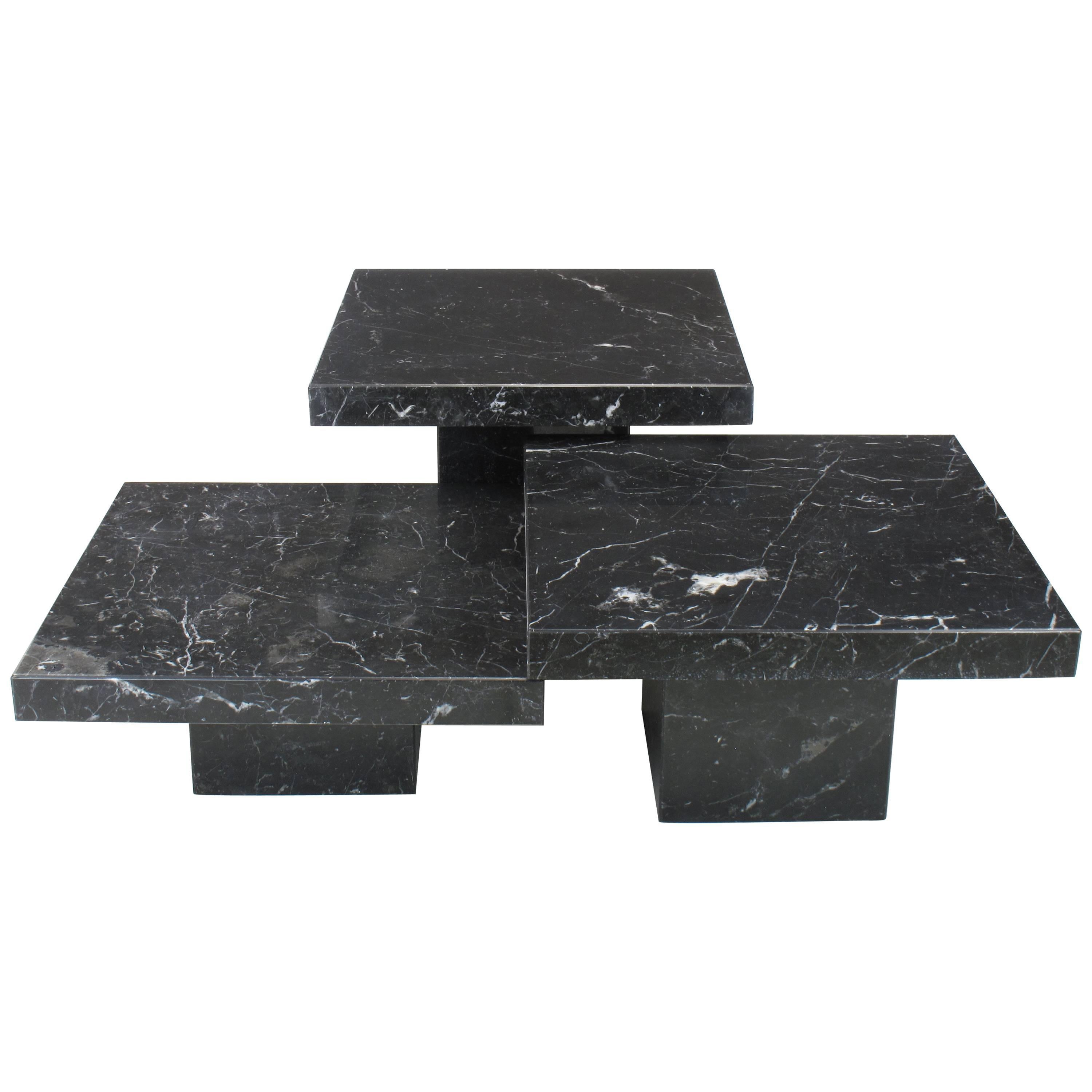 Three-Piece Nero Marquina Marble Low Tables by Stone International S.P.A, Italy