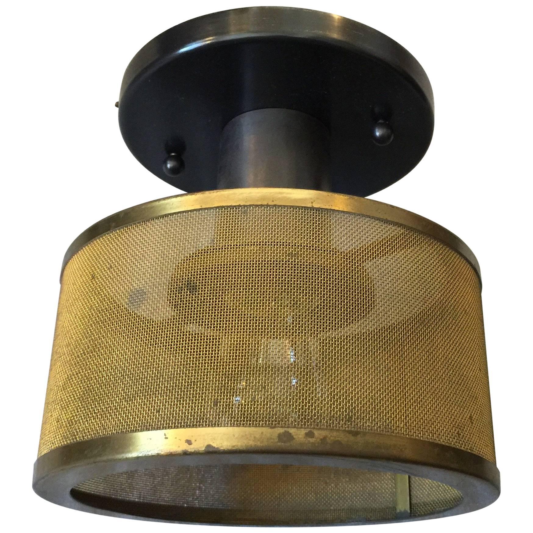 French Ceiling Mounted or Wall Lights with Brass Mesh Shade