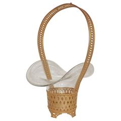 Vintage Wonderful French Doré Bronze Woven Brass Basket Etched Crystal Glass Insert