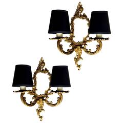 Pair of Louis XV Style Bronze and Mirrors Sconces