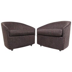 Pair of Stylish Mid-Century Modern Barrel Back Lounge Chairs after Milo Baughman