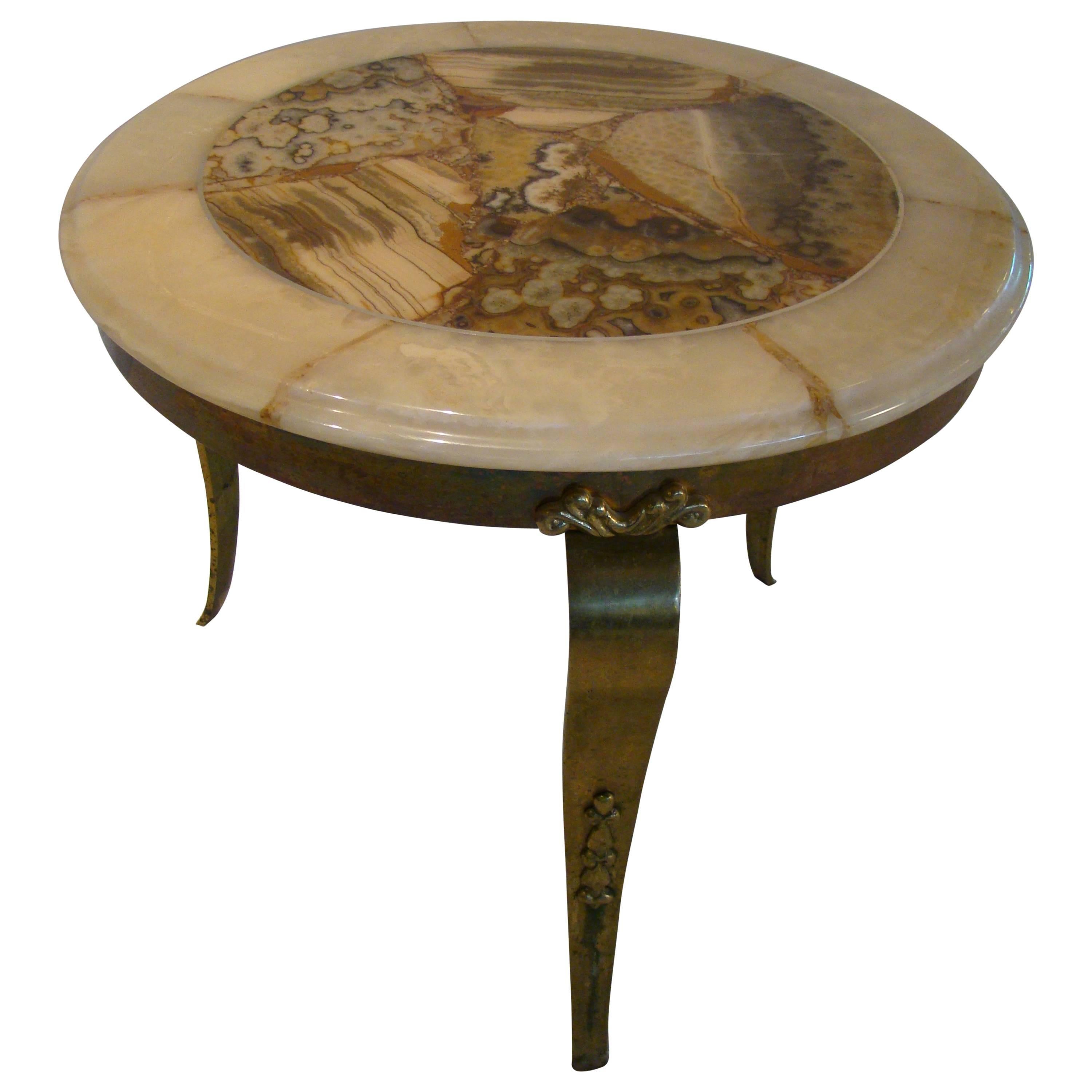 Onyx and Brass Coffee/Side Table by Muller of Mexico after Arturo Pani For Sale