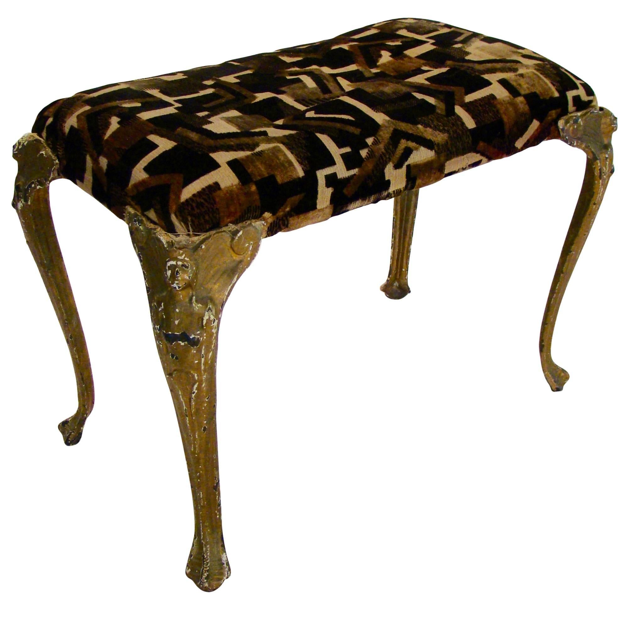 Art Deco/Nouveau Boudoir Bench/Stool with Nude Cast Metal Legs, circa 1920s For Sale