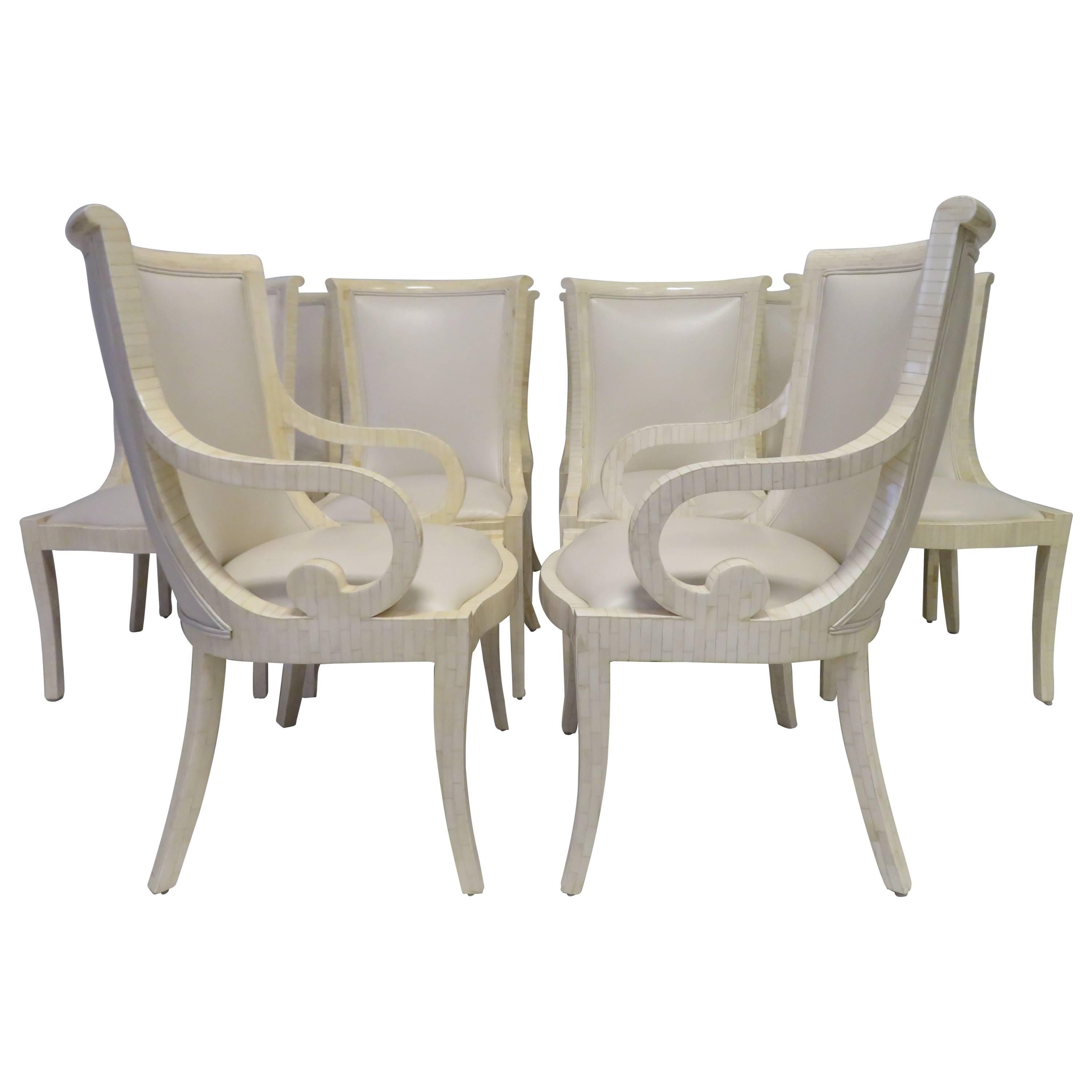 Outstanding Set of Ten Enrique Garcel Bone Leather Dining Chairs Karl Springer For Sale