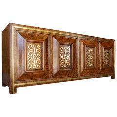 Outstanding Amboyna Burl Wood and Brass Credenza Made by Mastercraft  C. 1960s