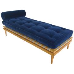 Midcentury Navy Blue Velvet Daybed in the Style of T.H. Robsjohn-Gibbings