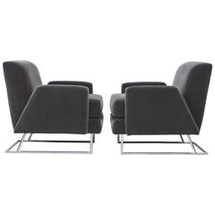 Pair of Lounge Chairs in Chocolate Taupe Mohair 9