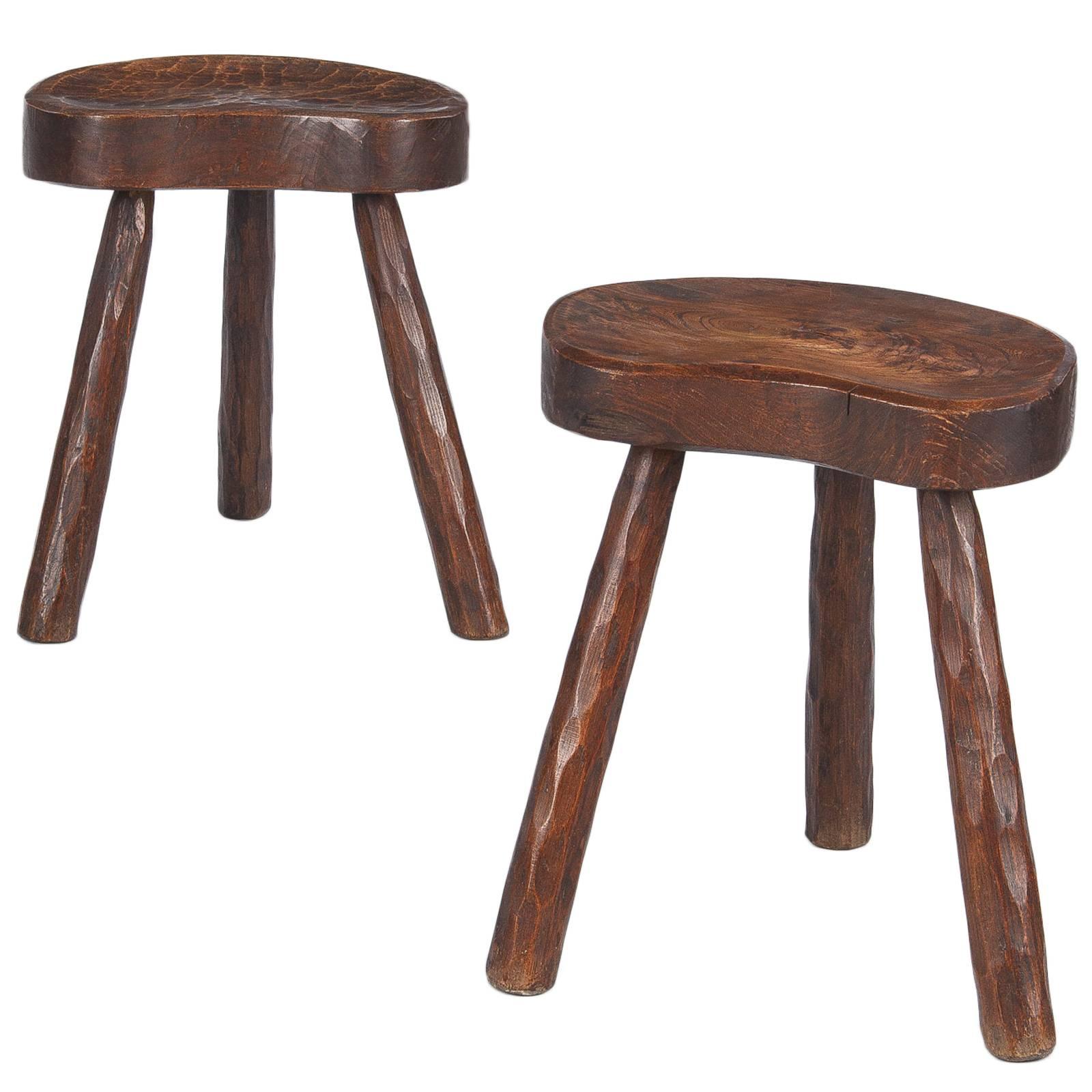 Pair of French Country Ashwood Stools, 1950s
