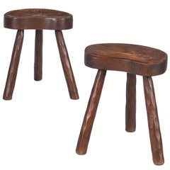 Pair of French Country Ashwood Stools, 1950s