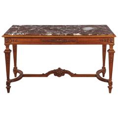 19th Century French Louis XIV Style Marble-Top Hunt Table