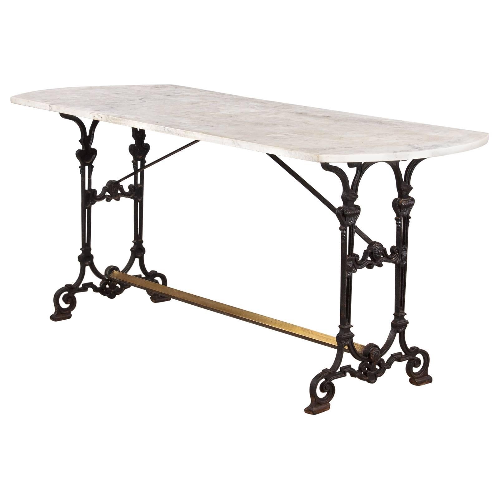 French Art Nouveau Marble-Top Wrought Iron Bistro Table, 1890s