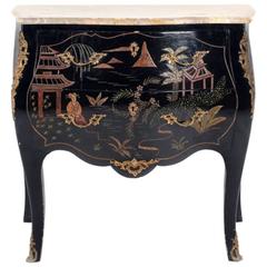 French Black Lacquer Chinoiserie Commode