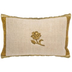 Pillow, Antique Metallic Gold and Vintage Linen 