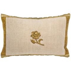 Antique Metallic Gold and Vintage Linen Pillow 2